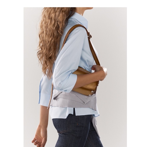 Zara Slim Fit Poplin Cotton Shirt Light Blue below-the-elbow sleeves ZW XS NWT - Picture 7 of 16